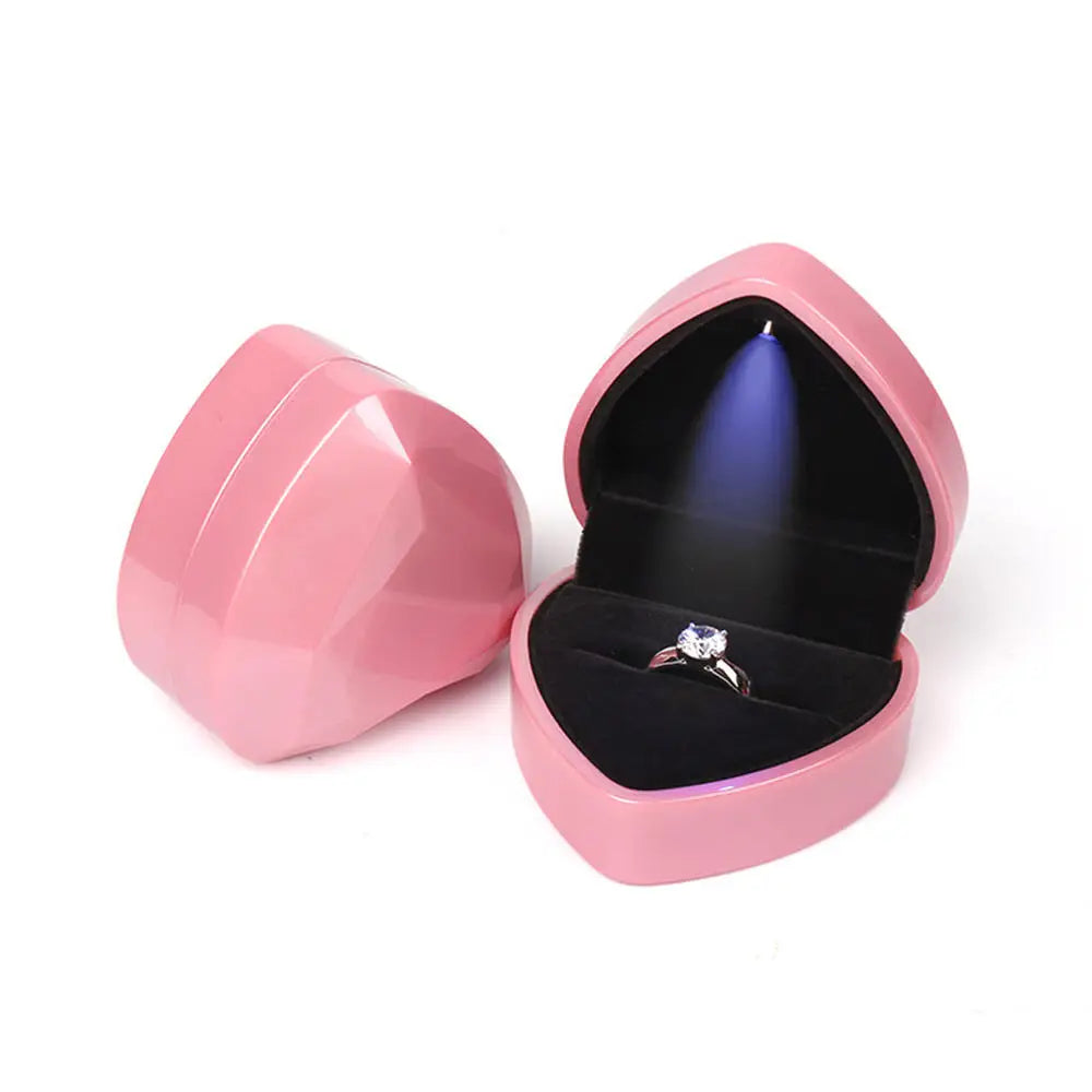 1 Pcs LED Jewelry Ring Box Luxury Velvet Rubber Necklace Pendant Gifts Display With Light For Proposal Engagement Wedding 2030