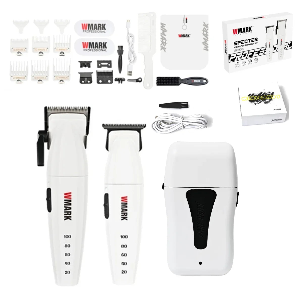 WMARK NG-8632 Professional Electric Hair Clipper 9000RPM DLC Blade Hair Trimmer with Spare Blades 10000RPM Shaver Barber Kit