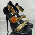 2025 New Metal Watch Strap Decorative Sandals Golden Open Toed Stiletto High Heels Women's Shoes Fashion Sandals Large Size 43