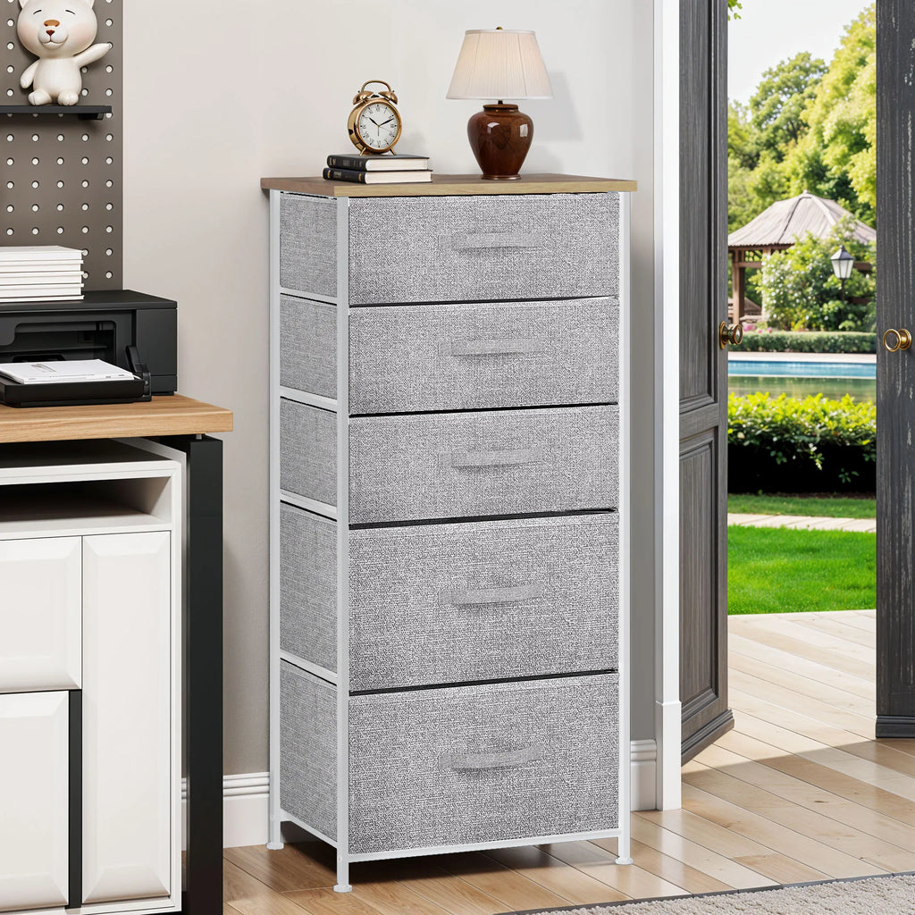 YITAHOME 5-Drawer Fabric Dresser - Steel Frame & Wood Top with Easy-Pull Bins, Storage Organizer for Bedroom, Living Room
