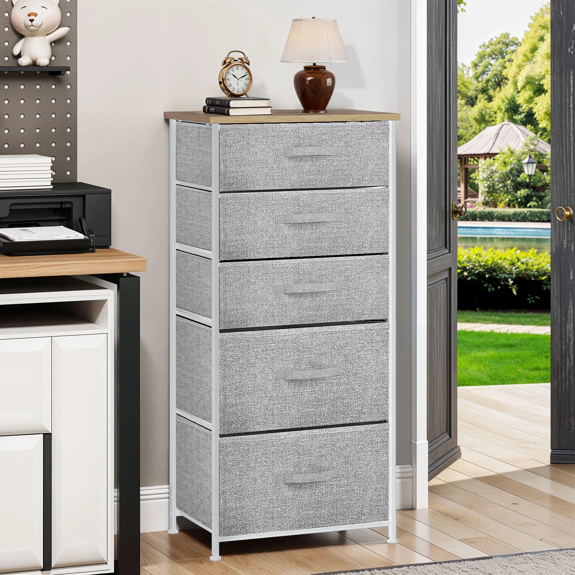 YITAHOME 5-Drawer Fabric Dresser - Steel Frame & Wood Top with Easy-Pull Bins, Storage Organizer for Bedroom, Living Room