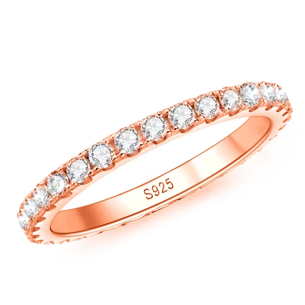 KNOBSPIN 2mm D Color Moissanite Ring 925 Sterling Sliver Solid 18k White Gold Eternity Band Wedding Engagement Rings For Women