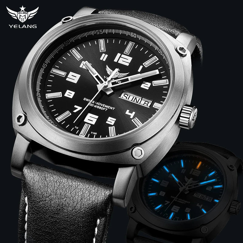 YELANG Men Automatic Watches Titanium Alloy Case H3 T100 Gas SelfLuminous 200M Waterproof Mechanical Wristwatch Sapphire V3.4