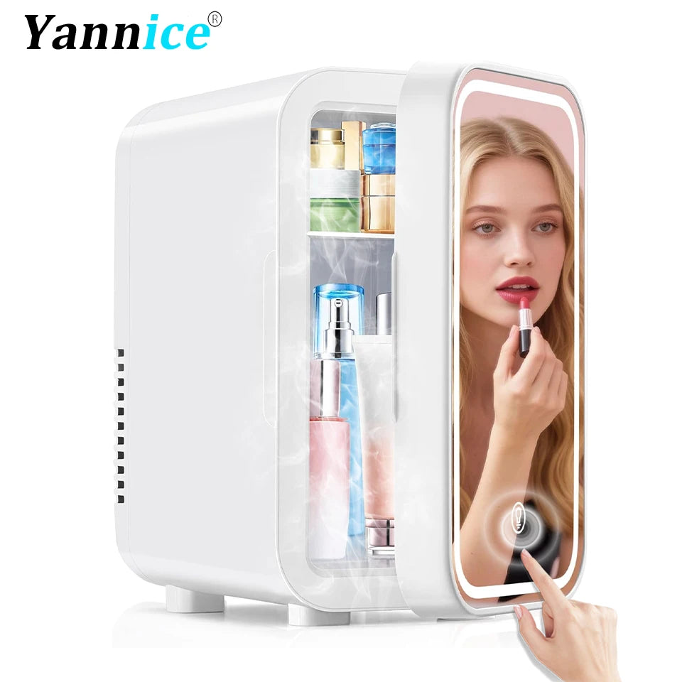 4L Mini Cooler＆Warmer Fridge With LED Light Mirror Portable Makeup Refrigerator Cosmetic Storage Keep fresh Cooler for Car Home