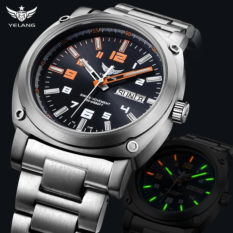 YELANG Men Automatic Watches Titanium Alloy Case H3 T100 Gas SelfLuminous 200M Waterproof Mechanical Wristwatch Sapphire V3.4