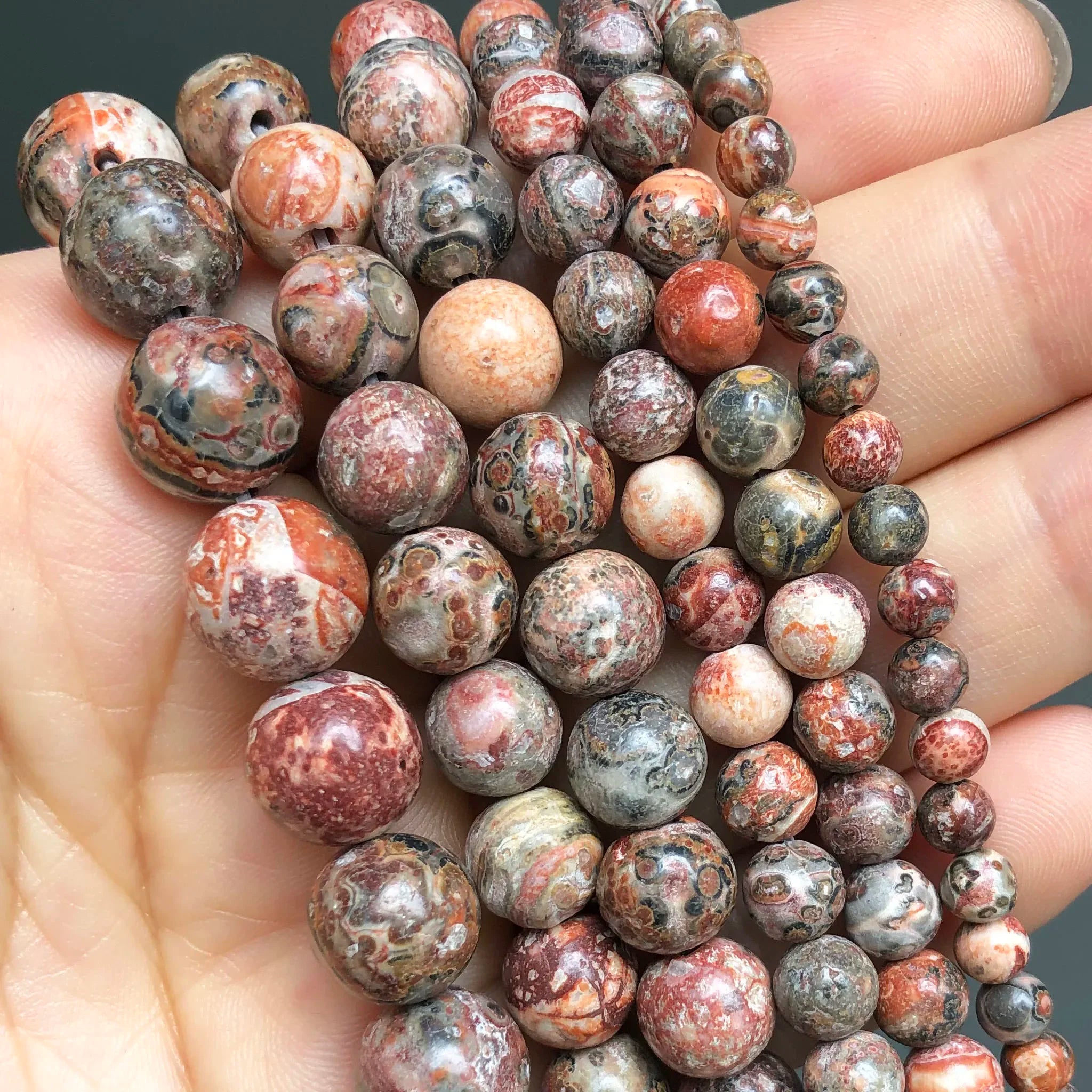 Natural Stone Round Flame Stone Beads Yooperlite Fire Sodalite Loose Spacer Beads for Jewelry Making DIY Bracelets Necklace 15''