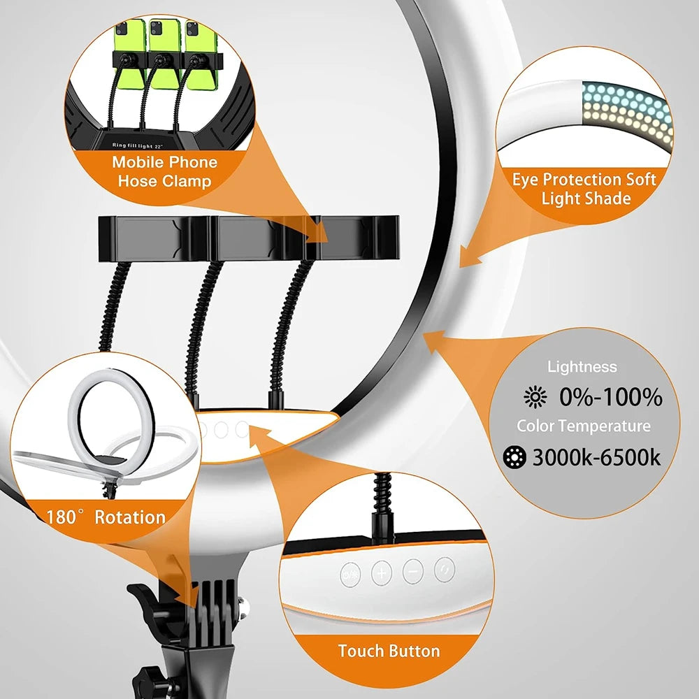 18 inch Ring Light Photo Studio Lamp with 78'' Tripod Stand Bi-Color 2700-6500K for Video Recording Makeup Selfie Ring Light