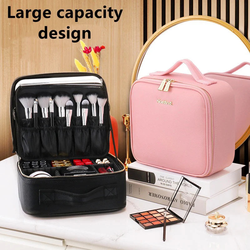 New LED Lighted Cosmetic Case with Mirror PU Leather Portable Travel Makeup Storage Bags