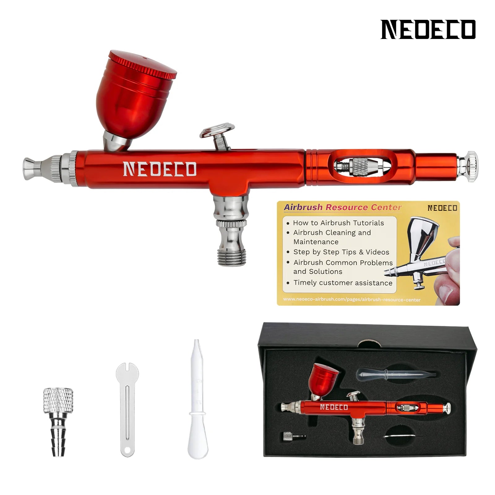 Neoeco Airbrush Kit, Dual-Action Gravity Air Brush Gun with 3 Nozzle Sets, Aluminum Spray Gun for Makeup Nail Art Painting Model