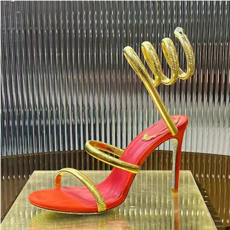 Summer High Heels Sandals For Women Ankle Snake Twine Around Runway Party Shoes Woman Stiletto Gladiator Sandals Woman