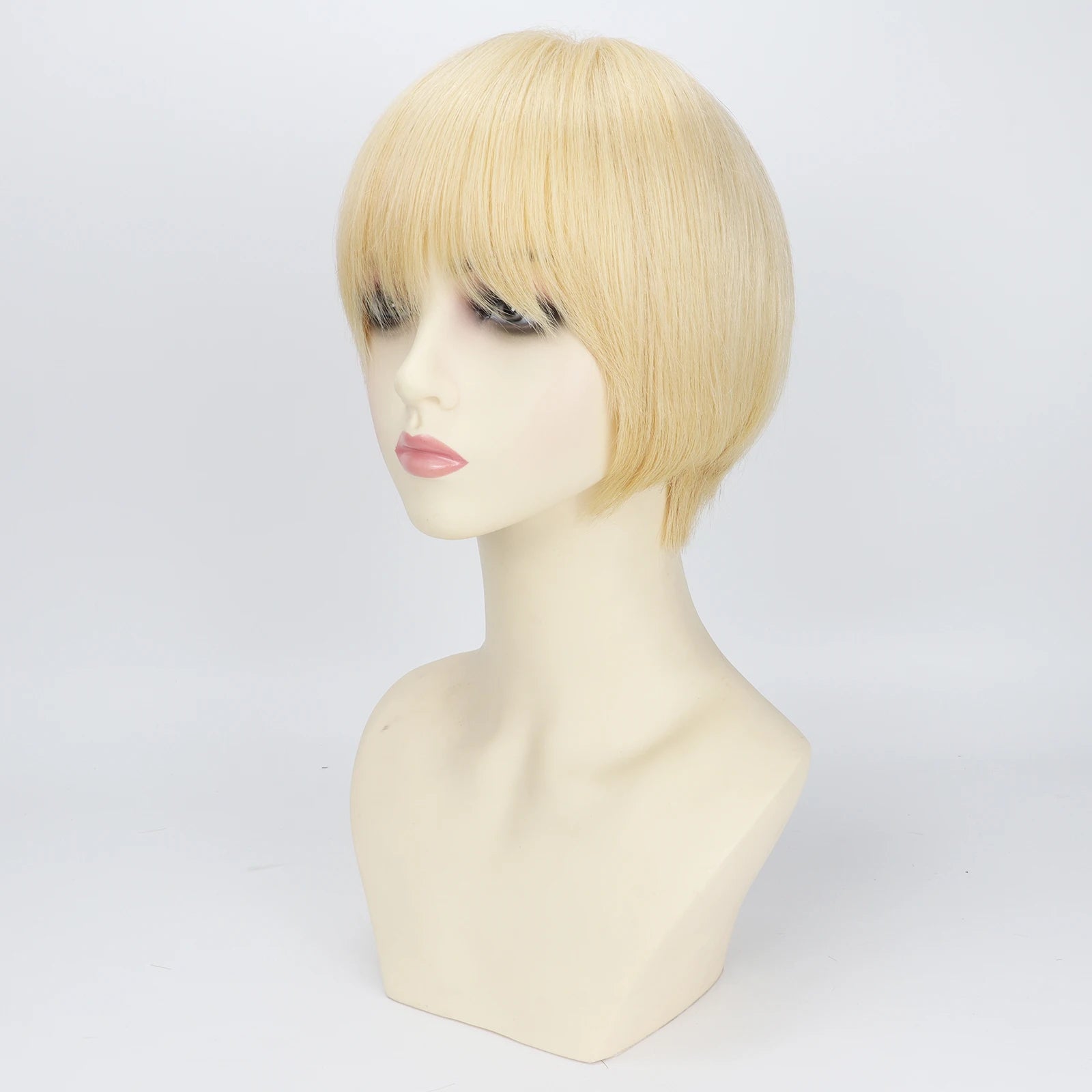 #613 Light Blonde Pixie Cut Wig with PU Front Mono Base Wig for Women Silk Crown Lace Back Real Virgin European Human Hair