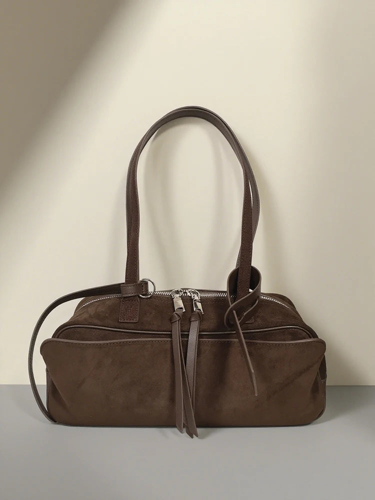2025 Winter Suede Cowhide Leather Women Shoulder Bags Luxury Brand Design Women Handbags Genuine Leather Crossbody Bags Woman