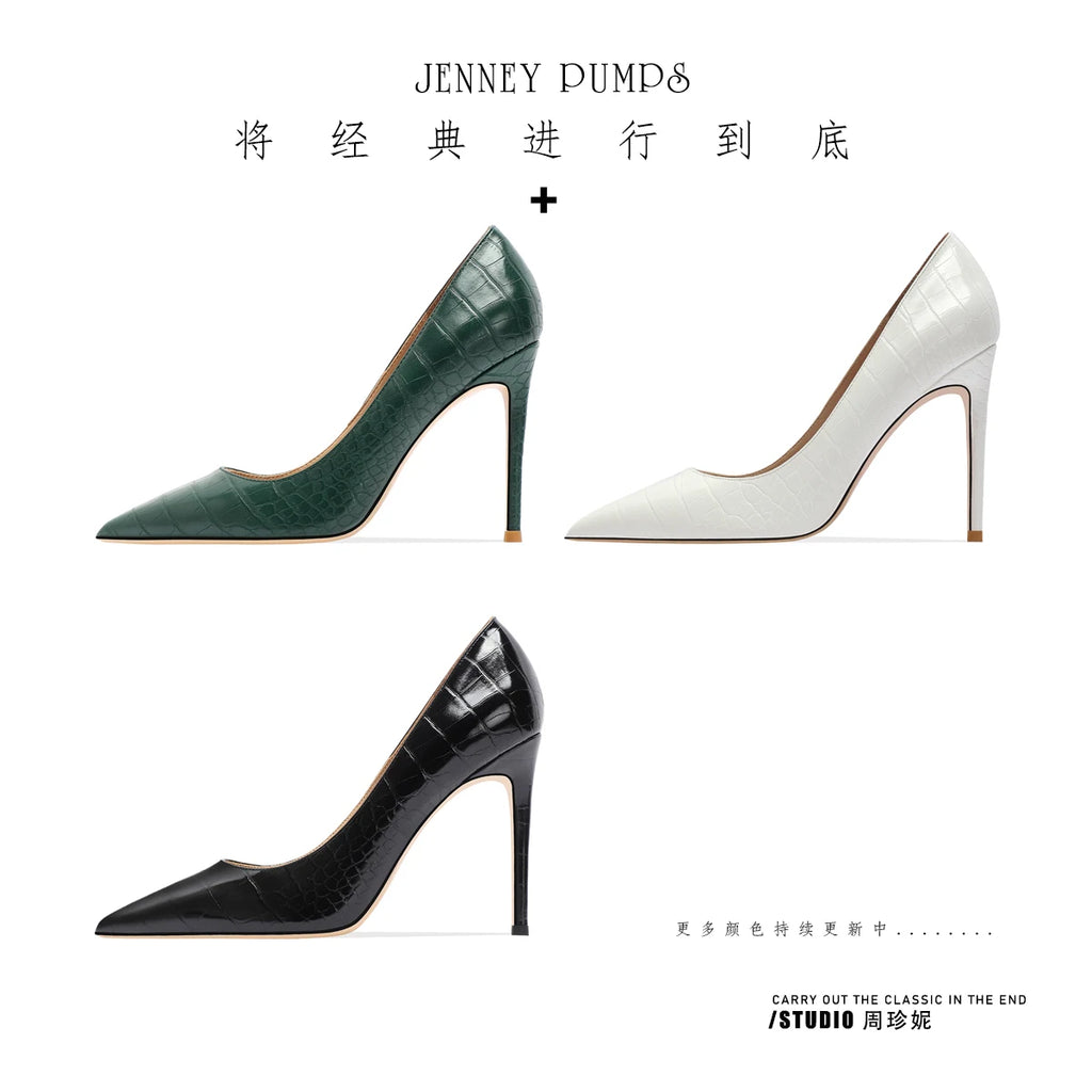Heels for women luxury women's shoes Crocodile Pattern Leather Women's High Heels Pointed Toe Pumps Shallow Ladies shoes Women