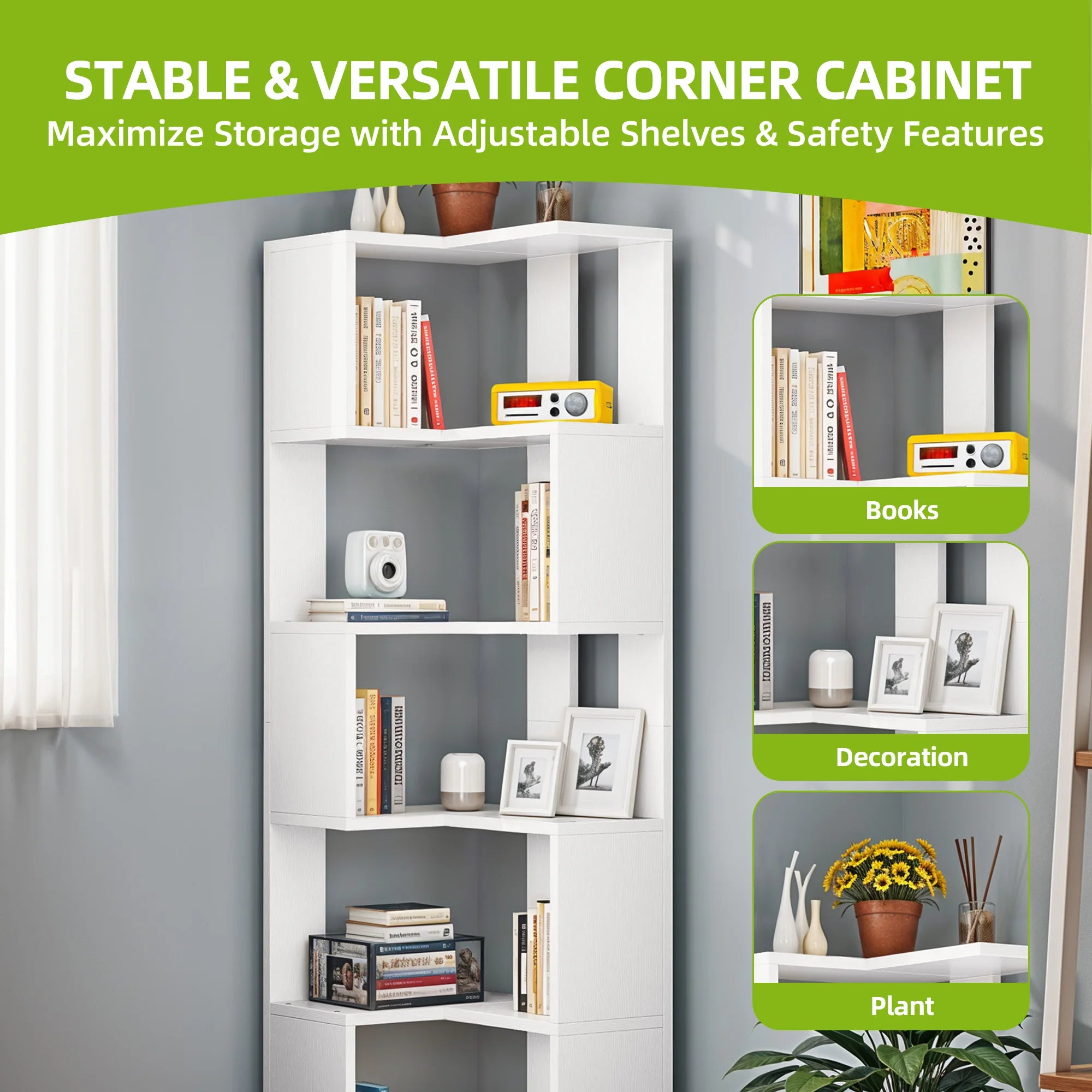 YITAHOME Wooden 5-Tier Corner Bookcase - Floor Standing Display Shelf 54x40x159.5cm for Living Room/Office