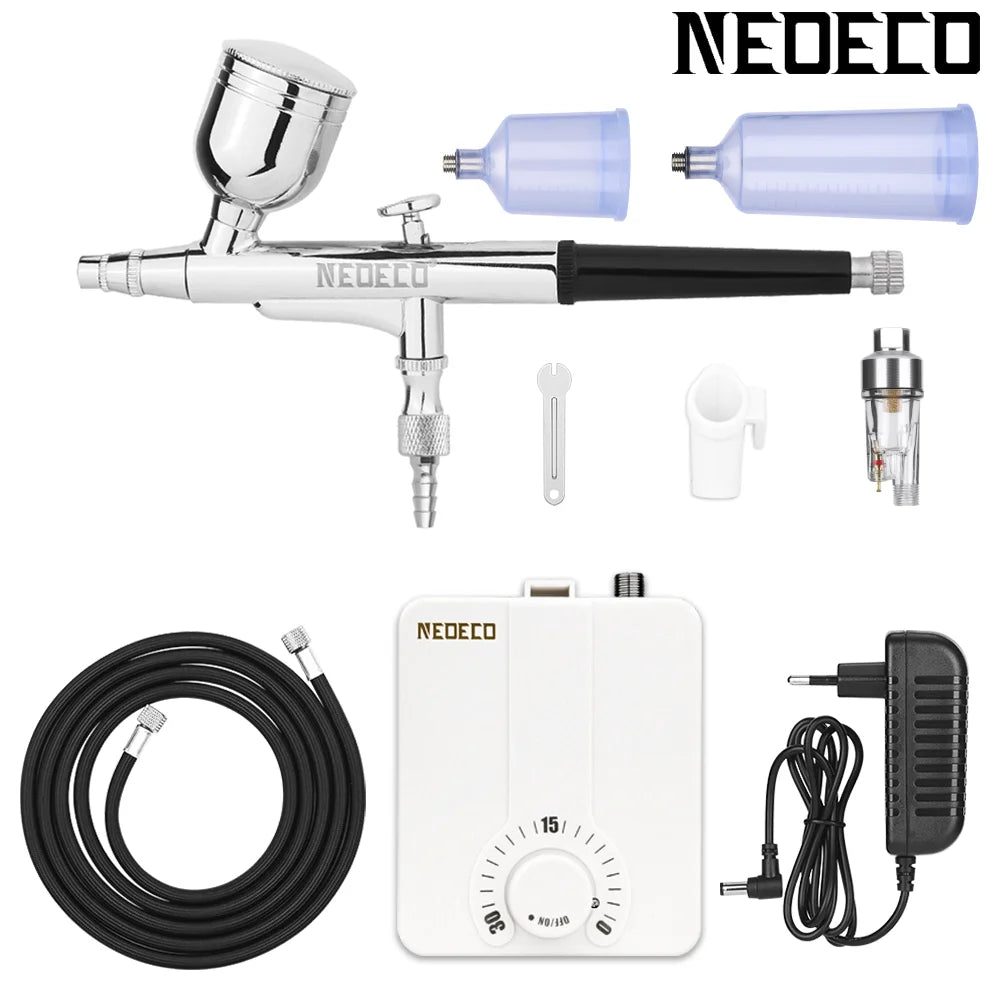 Dual-Action Airbrush Kit with 30PSI High-Pressure Auto Stop Stepless Control Compressor Kit for Painting Model Makeup Nail