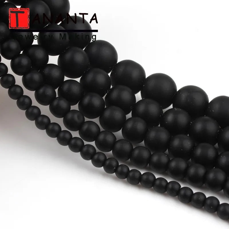 Matte Natural Black Agates Onyx Round Loose Stone Beads For Jewelry Making DIY Charm Bracelet Necklace 4 6 8 10 12mm 15 inch