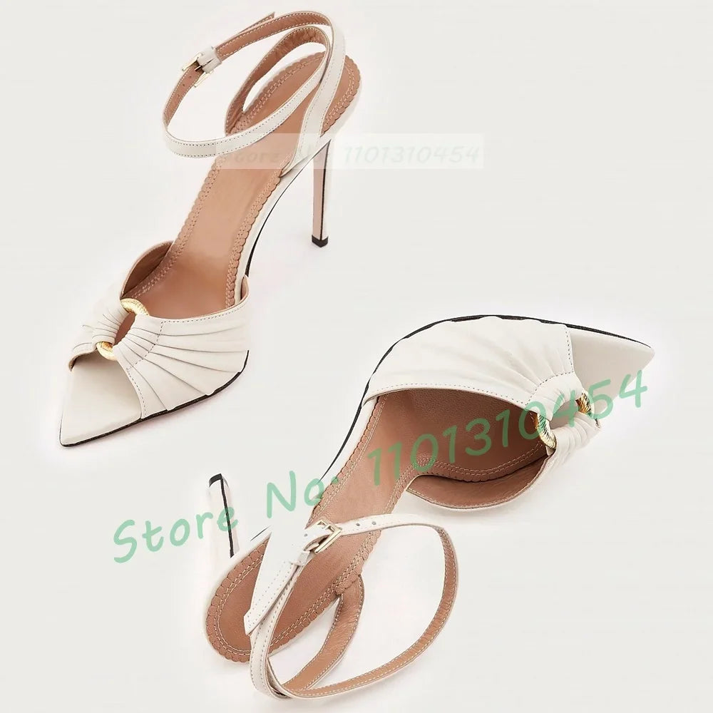 Metal Ring Peep Toe Women Sandals White Elegant Stiletto High Heels Summer Shoes Ladies All Match Party Casual Trending Sandals