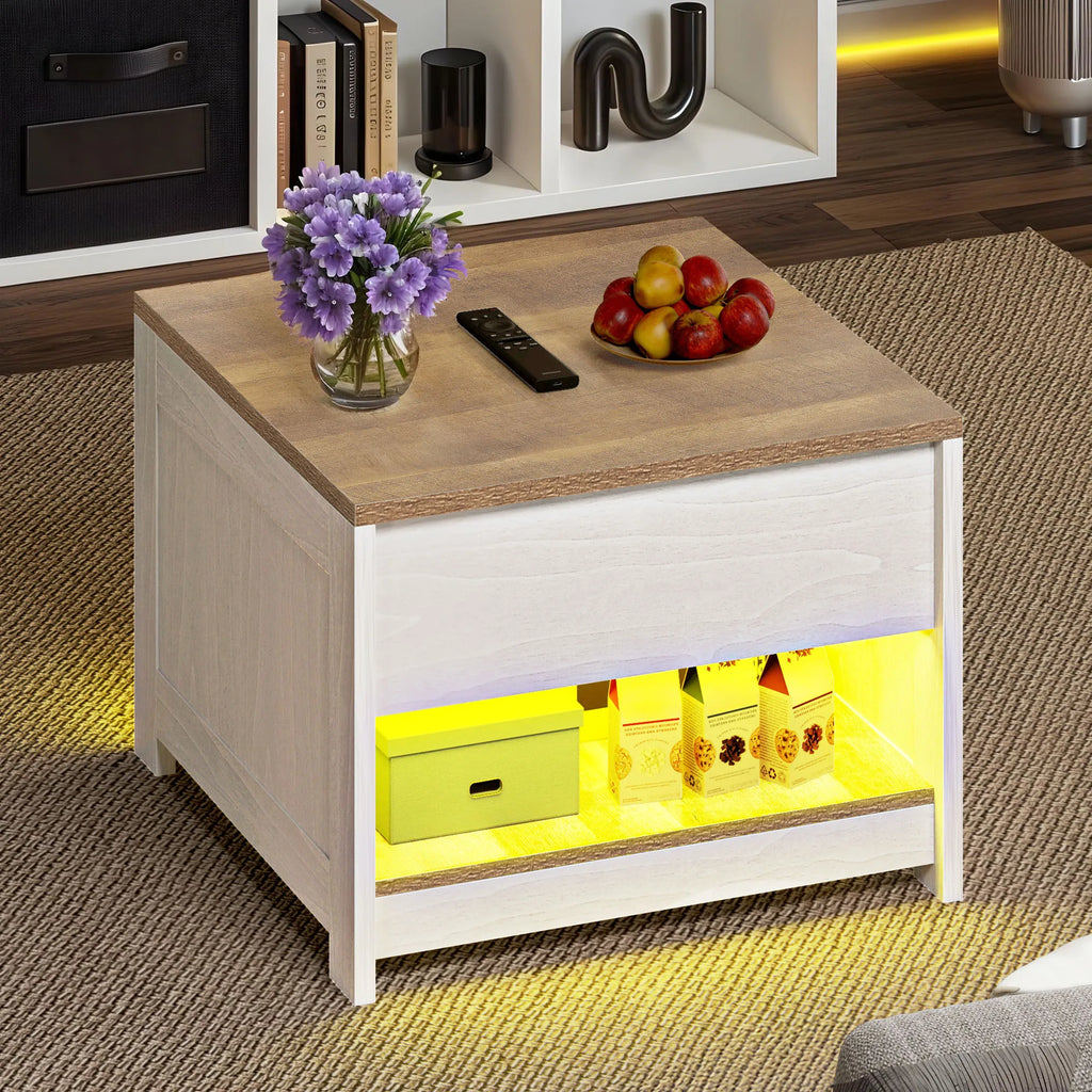 YITAHOME Square Lift Top Coffee Table - Rustic Wood with Storage, Farmhouse Grey Wash, 60x60x45cm for Living Room
