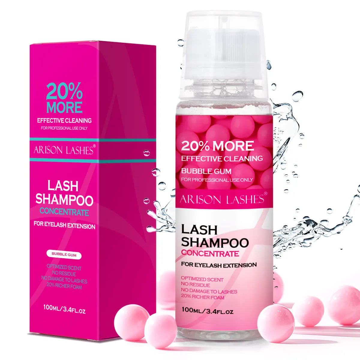 ARISON 100ml Lash Shampoo Concentrate No Stimulation Lash Cleanser DIY Professional Eyelash Extension Bath Foam Makeup Remover