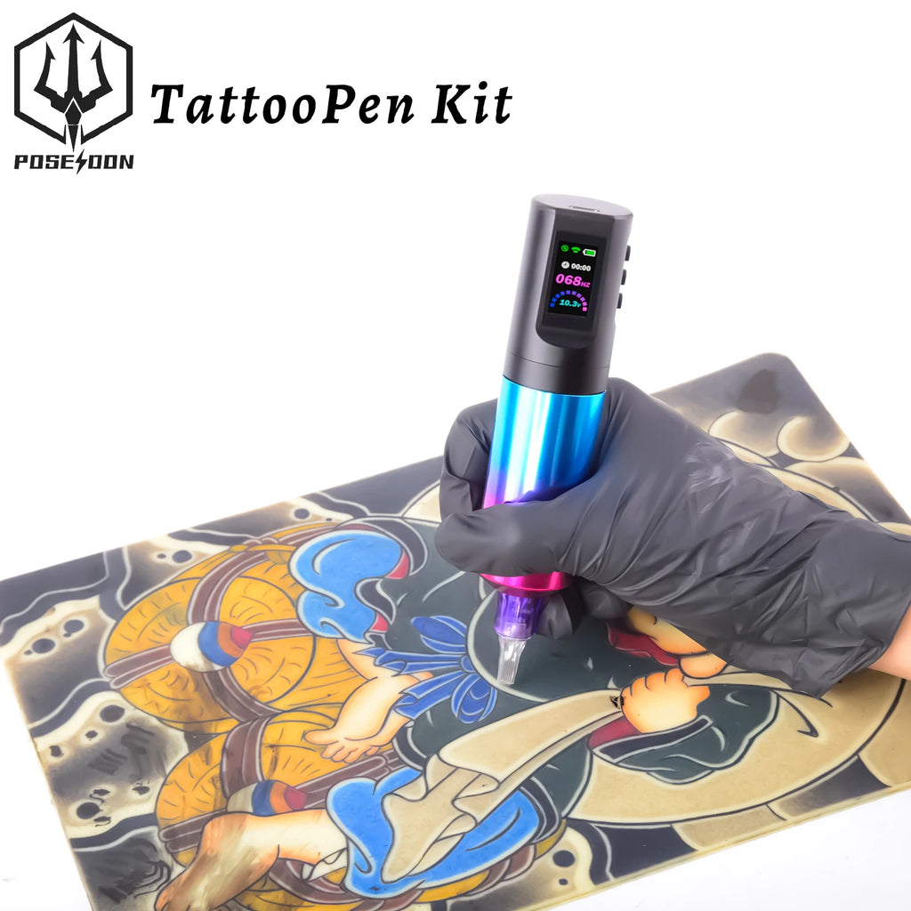 Tattoo Kit POSEIDON New Gradient Tattoo Pen Kit For Permanent Makeup Tattoo Machine Kit Wireless Tattoo Power Supply Tattoo Kit