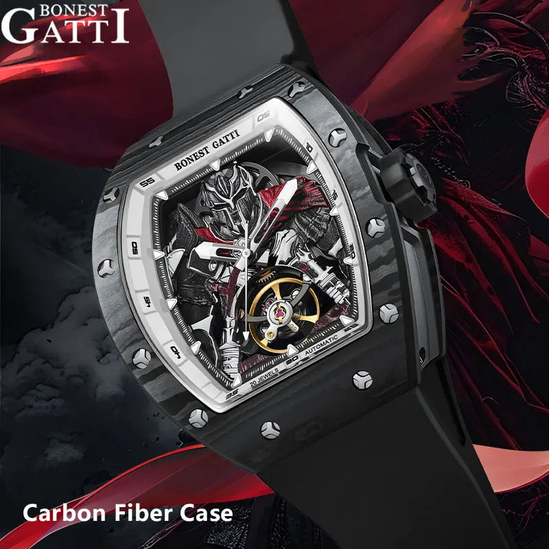 BONEST GATTI 2025 New Men Automatic Watches Carbon Fiber Mechanical Wristwatch Sapphire Glass Water Resistant Clock Gift for Men