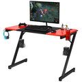 Z-shaped gaming table computer table PC table with mug holder headphones hooks and pit stands desk for home