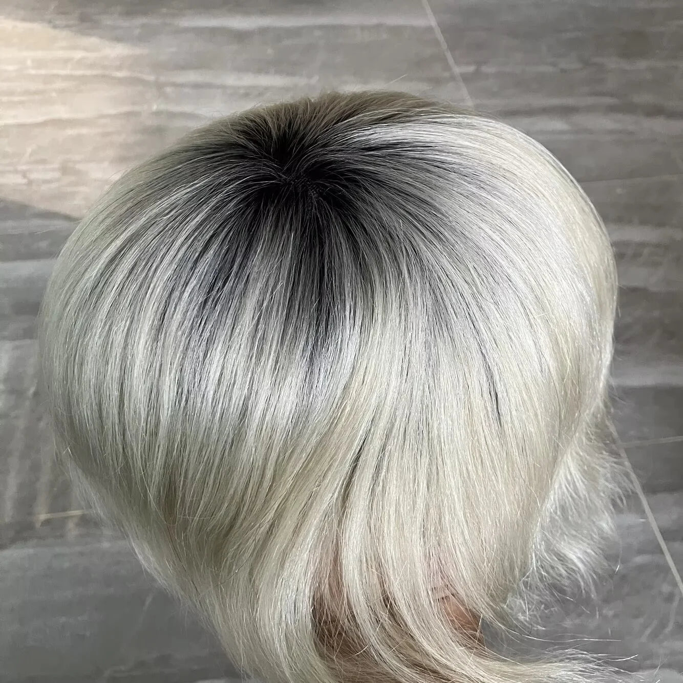 Men's Full French Lace Wig 100% Human Hair Ombre Platinum Blonde White Color 1BT60R Super Durable Natural Hairline Toupee System