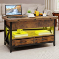 Balconera Lift-Top Coffee Table with Storage - Extendable Dining Table with 2 Drawers & LED Light, 90×50×51.5cm