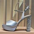 Summer Super High Heels Sandals Woman Rhinestone Studded Chunky Heels Party Shoes Woman Crystal Platform Sandals For Women