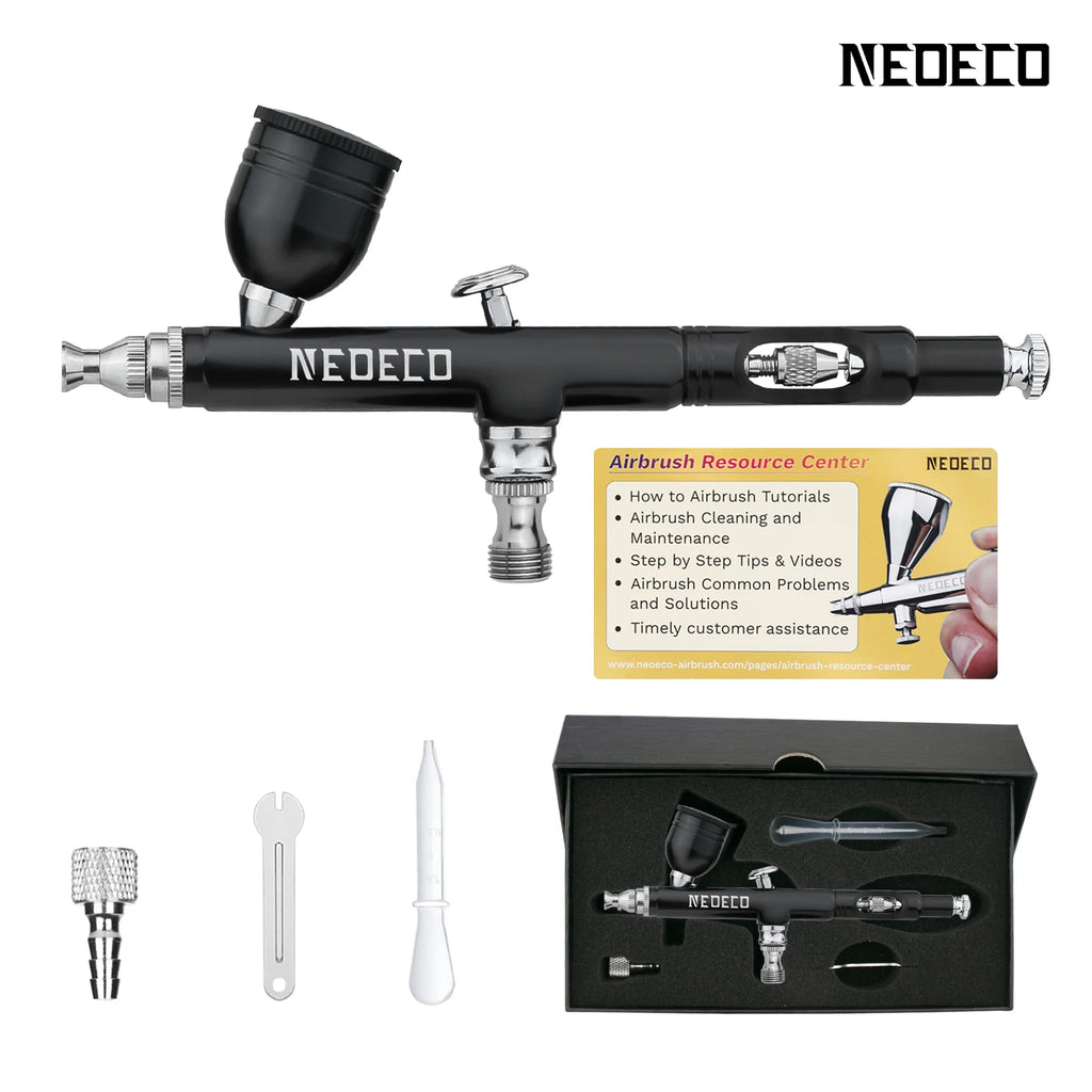 Neoeco Airbrush Kit, Dual-Action Gravity Air Brush Gun with 3 Nozzle Sets, Aluminum Spray Gun for Makeup Nail Art Painting Model