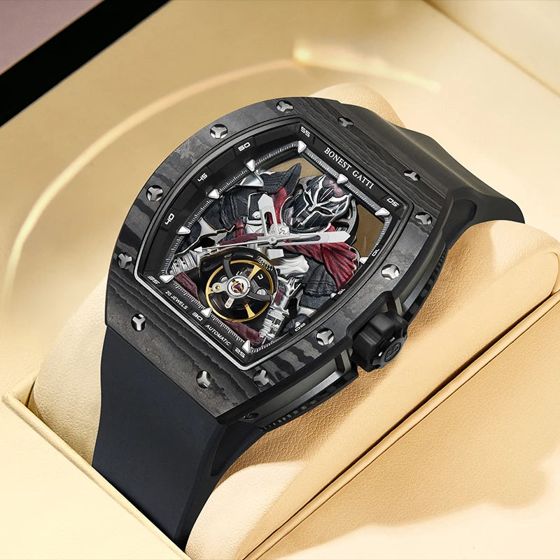 BONEST GATTI 2025 New Men Automatic Watches Carbon Fiber Mechanical Wristwatch Sapphire Glass Water Resistant Clock Gift for Men