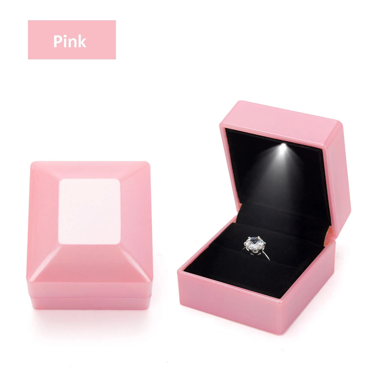 1 Pcs LED Jewelry Ring Box Luxury Velvet Rubber Necklace Pendant Gifts Display With Light For Proposal Engagement Wedding 2030