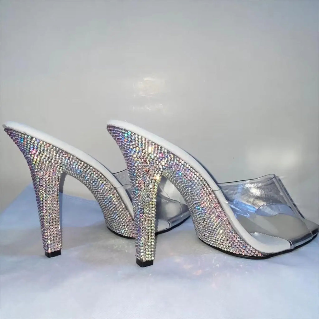 Brand new 12cm fashion model high heels, non-slip summer party stage show, crystal diamond sole runway slippers