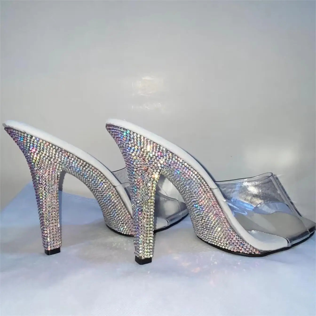 Brand new 12cm fashion model high heels, non-slip summer party stage show, crystal diamond sole runway slippers