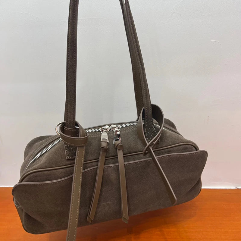 2025 Winter Suede Cowhide Leather Women Shoulder Bags Luxury Brand Design Women Handbags Genuine Leather Crossbody Bags Woman