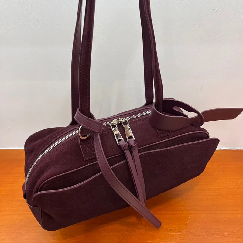 2025 Winter Suede Cowhide Leather Women Shoulder Bags Luxury Brand Design Women Handbags Genuine Leather Crossbody Bags Woman