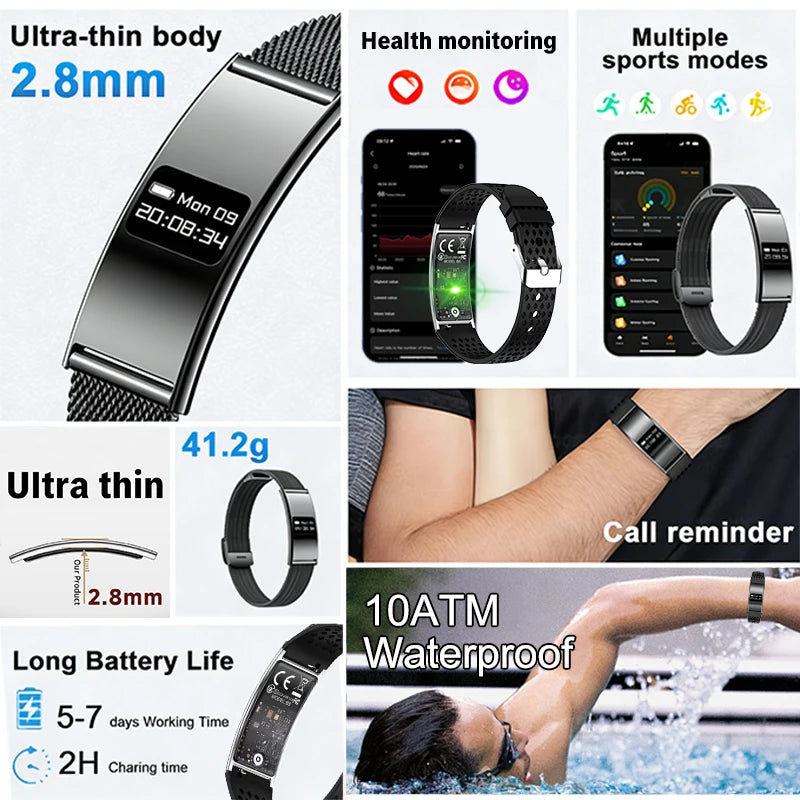 2026 New Fitness Tracker Smart Bracelet Men Women IPX8 Waterproof Heart Rate Sleep Monitoring Outdoor Sport Pedometer Smartwatch