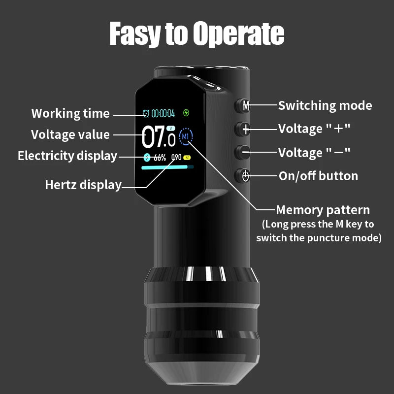 Large Color Screen Digital Display YILONG Wireless Tattoo Pen New Permanent Makeup Tattoo Machine with 1500MAH Power Tattoo Gun