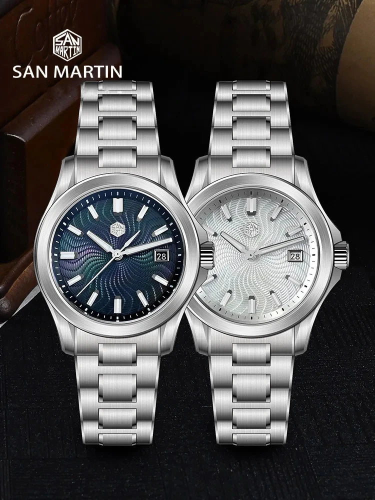 San Martin New SN0150 39mm Guilloche MOP Dial Gada Watch Miyota 9015 Luxury Automatic Mechanical Watches 10 ATM Reloj Watch Men