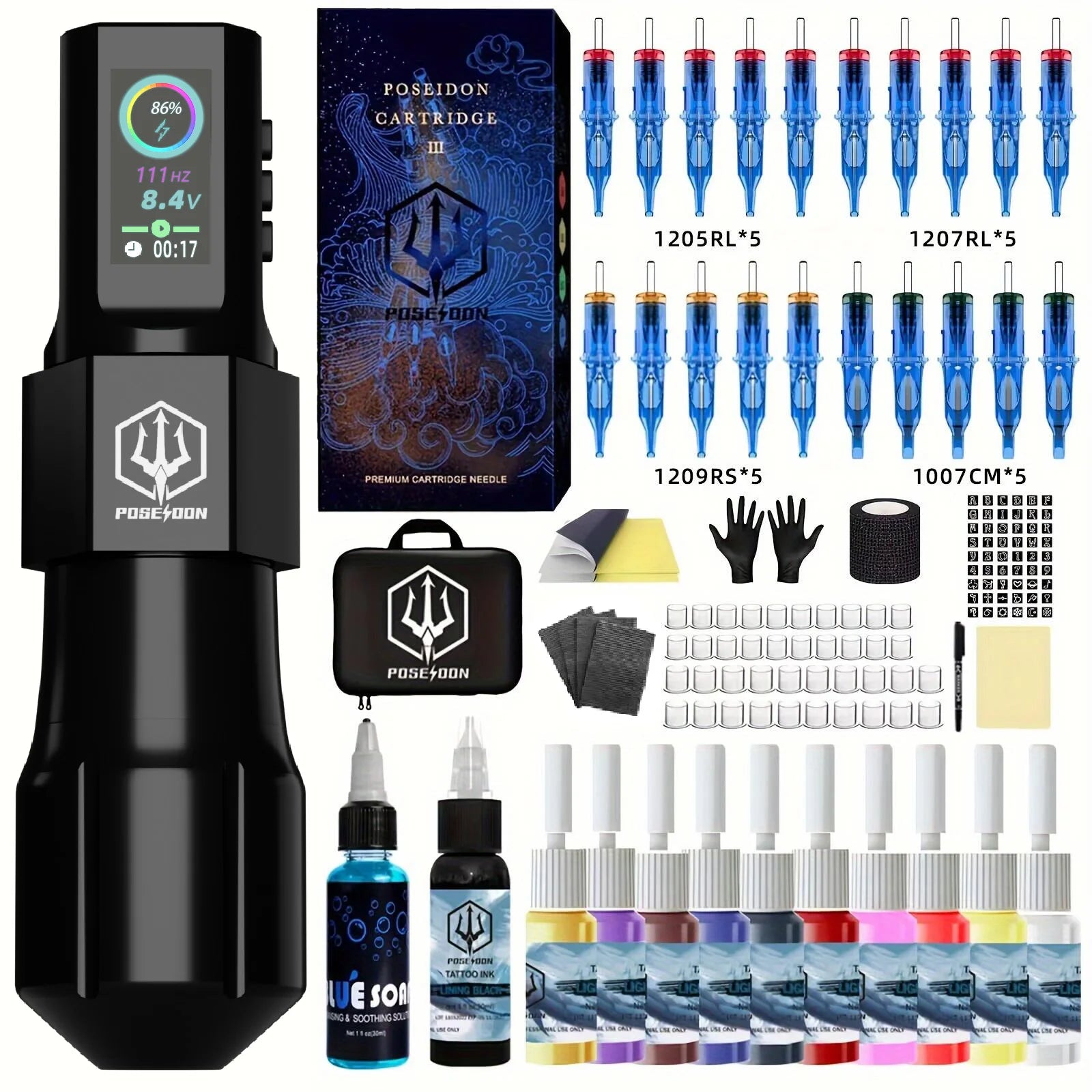 Tattoo Kit POSEIDON Hot Cool Tattoo Pen Kit For Permanent Makeup Tattoo Machine Kit Wireless Tattoo Power Supply Tattoo Gun Kit