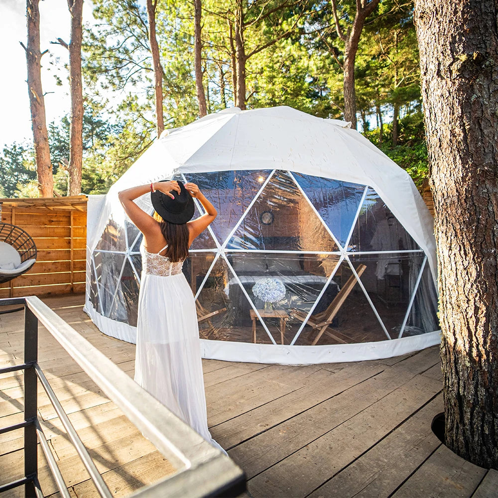 Factory  Stock Luxury Geodesic Dome Tent 6M Durability Geodesic Dome PVC Tent Hotel Factory Tent For Glamping Resort Commercial