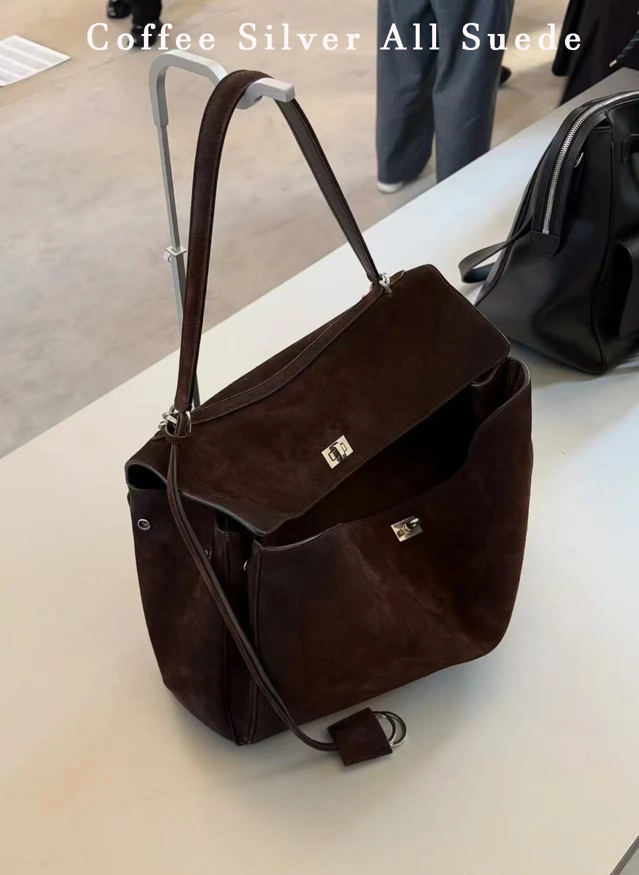 Winter Luxury Brand Women Bags Genuine Leather Brown Suede Women Totes Gold Buckle Women Shoulder Bags Fashion Women Handbags