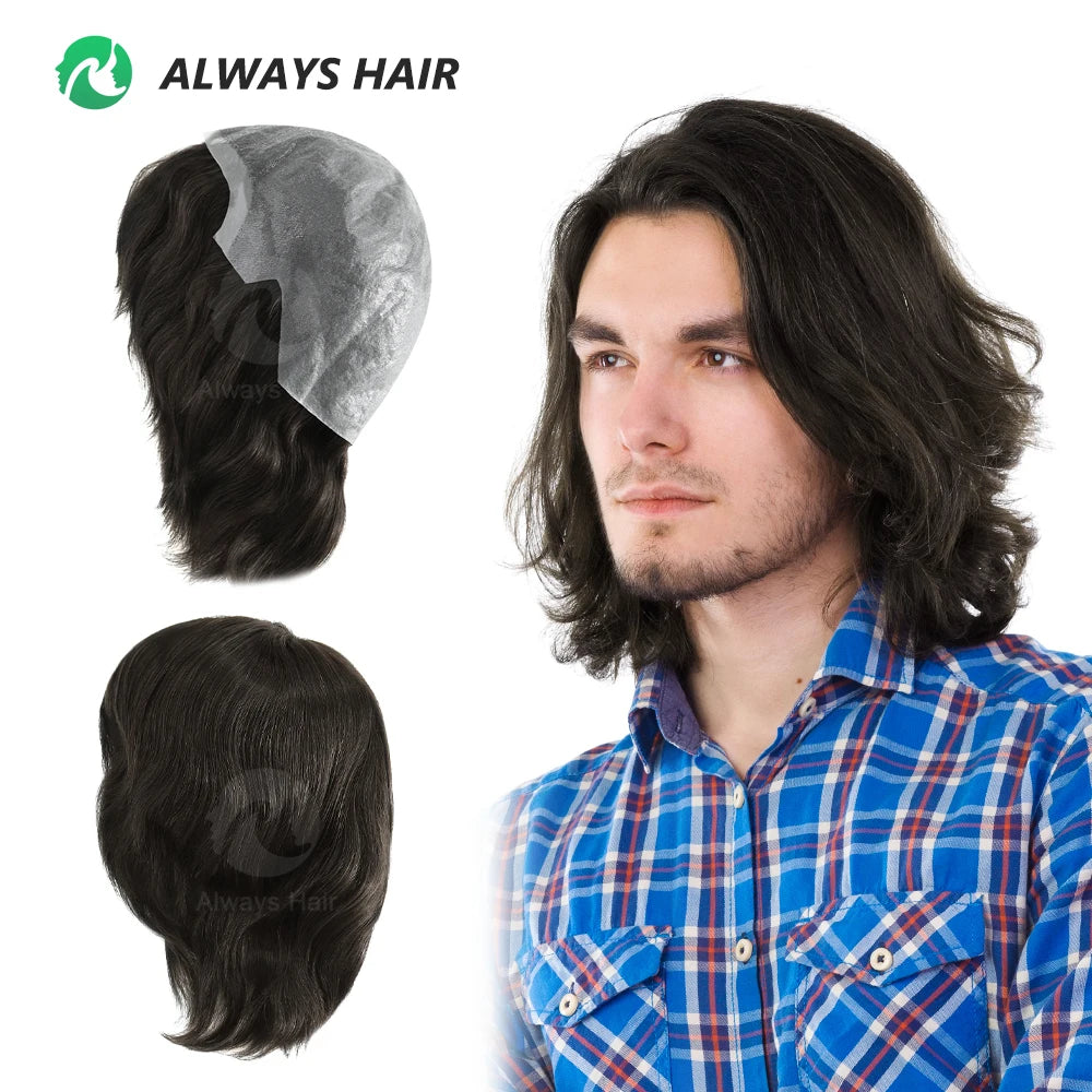 6" Short India Human Hair Wig Thin Skin Full Head Wig for Men All Hand Made Toupee Wigs Cap