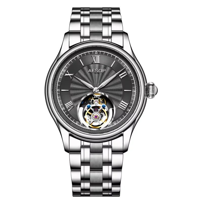 AESOP Real Tourbillon Mechanical Watches Limited Edition Luxury Men Manual Winding Movement Leather/Stainless Steel Wristwatches