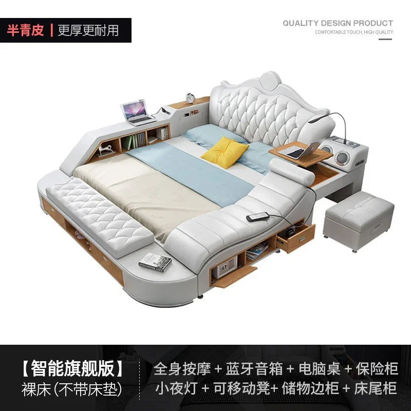 Headboard Storage Double Bed Queen Drawers King Size Smart Bed Luxury Princess Modern Letto Matrimoniale Bedroom Furniture