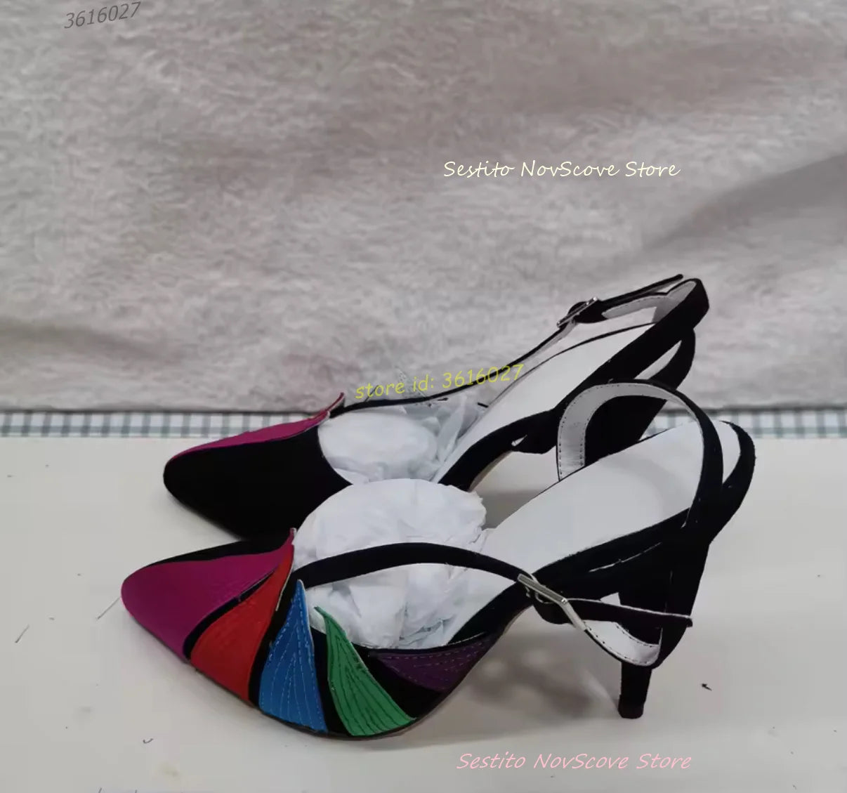 Pointed Toe Gold Leaf Decor Sandals Stiletto High Heels Cross Straps Mixed Color Shallow Pumps Summer Sexy Women Single Shoes