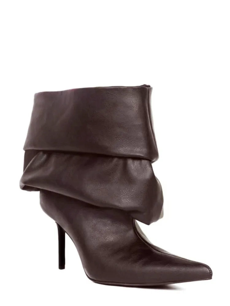 European and American High Heels, Pleated Pile Boots, Pointed Fashion Fashion Fashion, Sexy Women's Plus Size Short Boots