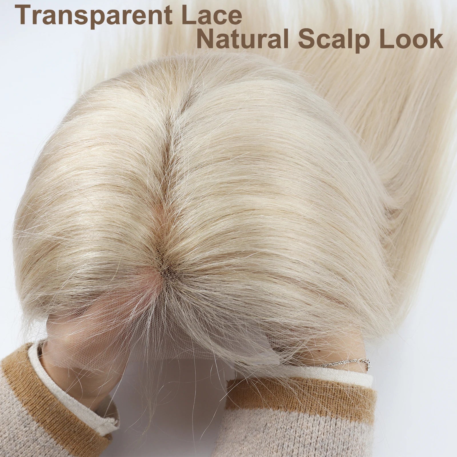 26" Platinum Blonde Full Lace Wig Human Hair for Women Brazilian Remy Human Hair Wig Straight with Baby Hair Lightest Color #60