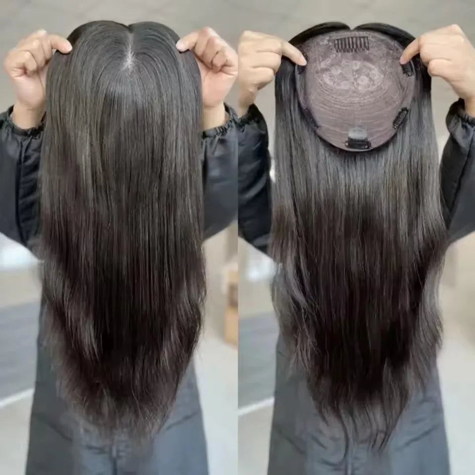 Jewish Topper High Density Silk Base 8x8'' Full Virgin European Hair Same Length Kosher Wig Soft Silk Top Sheitel for Women