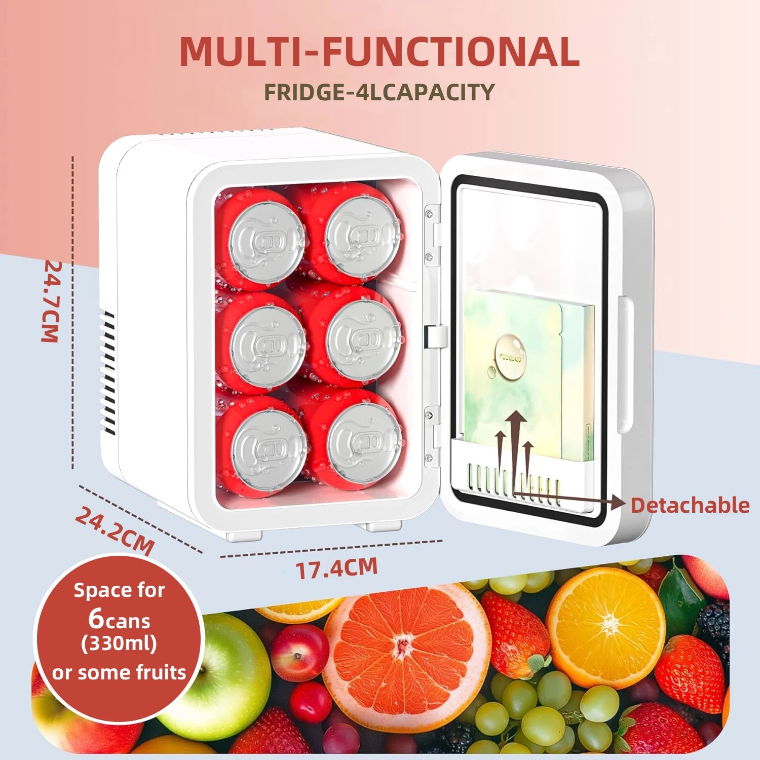 4L Mini Cooler＆Warmer Fridge With LED Light Mirror Portable Makeup Refrigerator Cosmetic Storage Keep fresh Cooler for Car Home